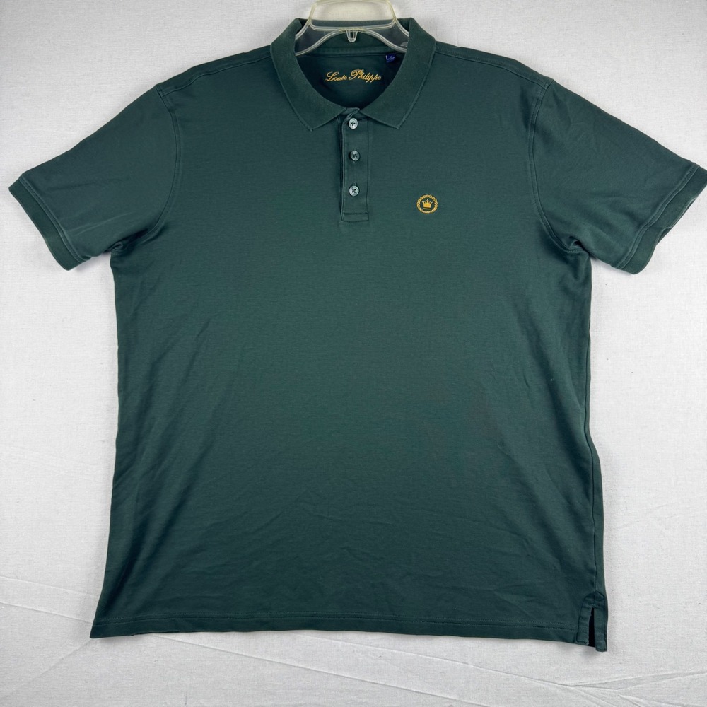 Louis Philippe Mens XL Regular Fit Polo Shirt Green 100% Cotton Short Sleeve